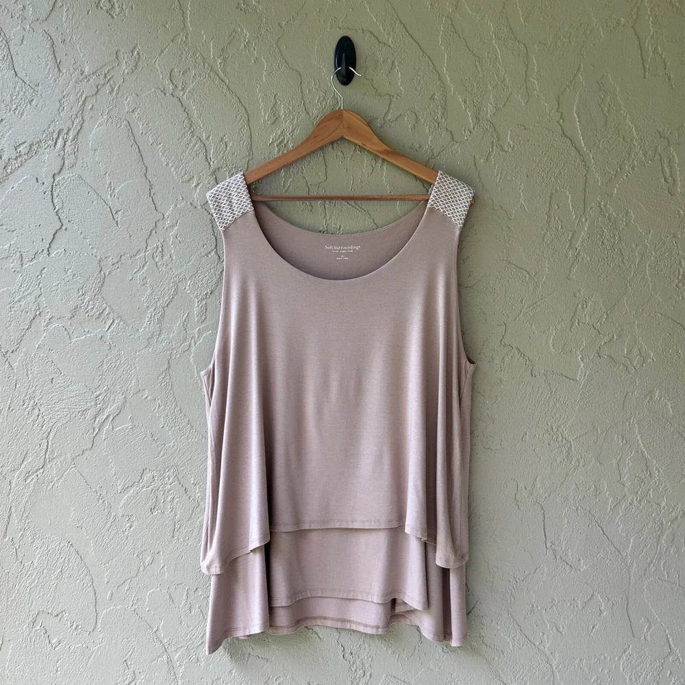 Soft Surroundings Women's 2X Beige Layered Rayon Sleeveless Tunic Tank Top - Picture 4 of 10